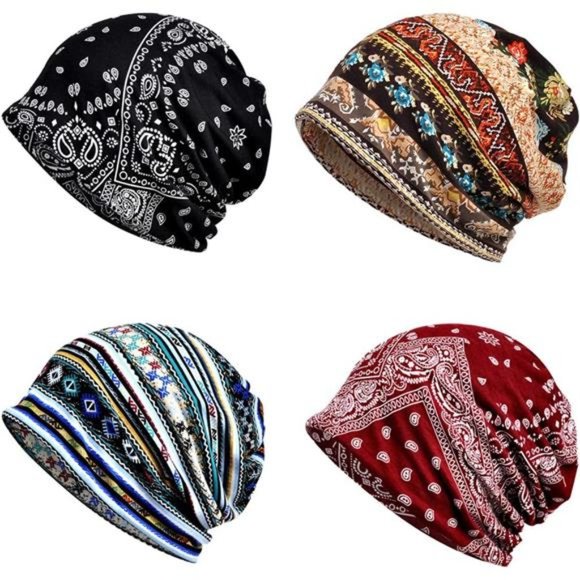 4 PCS Women Baggy Slouchy Beanie Chemo Hat Cap Slouchy Snood Hat Cancer Headwear - Picture 1 of 8